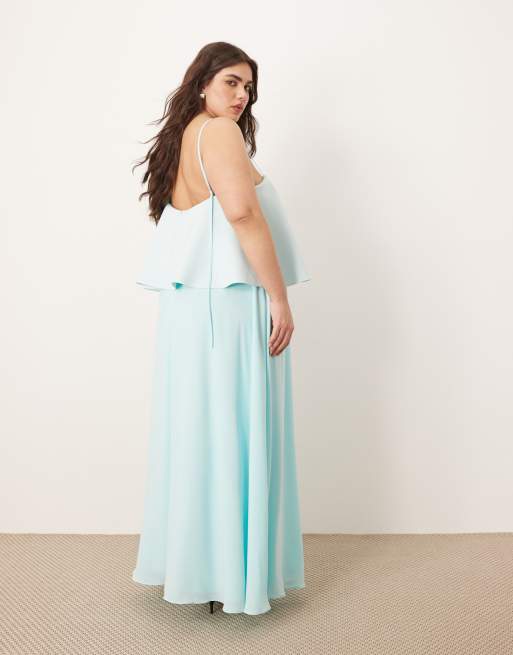 ARRANGE Curve strappy layered volume maxi dress in light blue