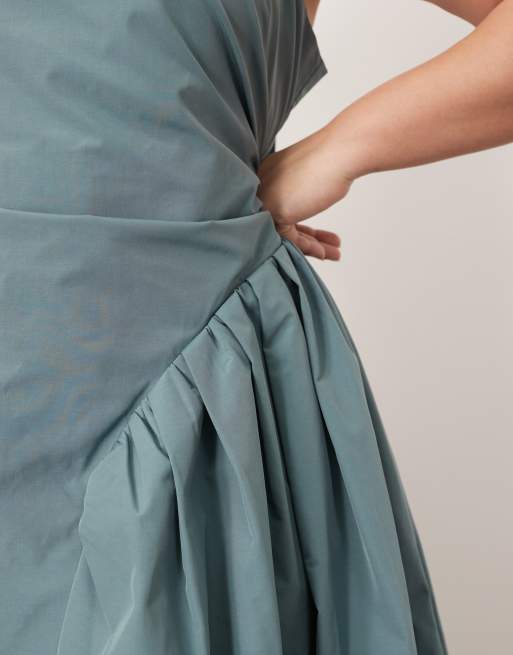 ARRANGE Curve strappy ruched bodice full skirt maxi dress in dusky blue, 3 of 4