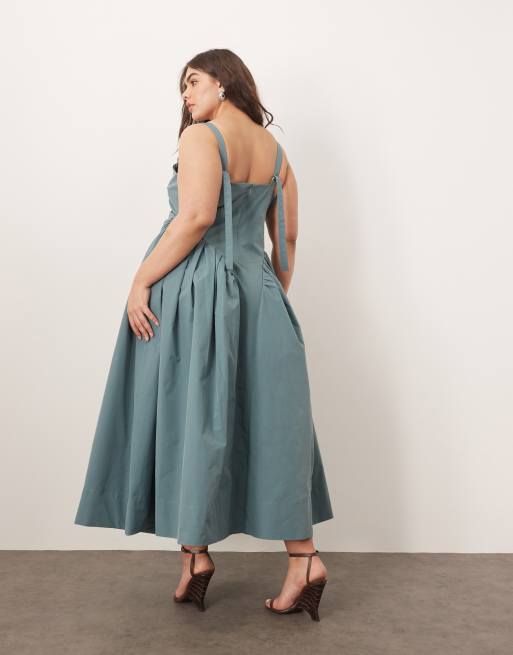 ARRANGE Curve strappy ruched bodice full skirt maxi dress in dusky blue |  ASOS