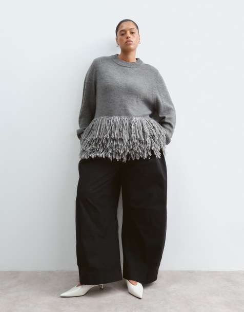 ARRANGE Curve Strickpullover mit Fransensaum in Grau - view 1