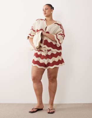 ARRANGE Curve stripe crochet shorts in rust and beige - part of a set rust and beige 18390₽