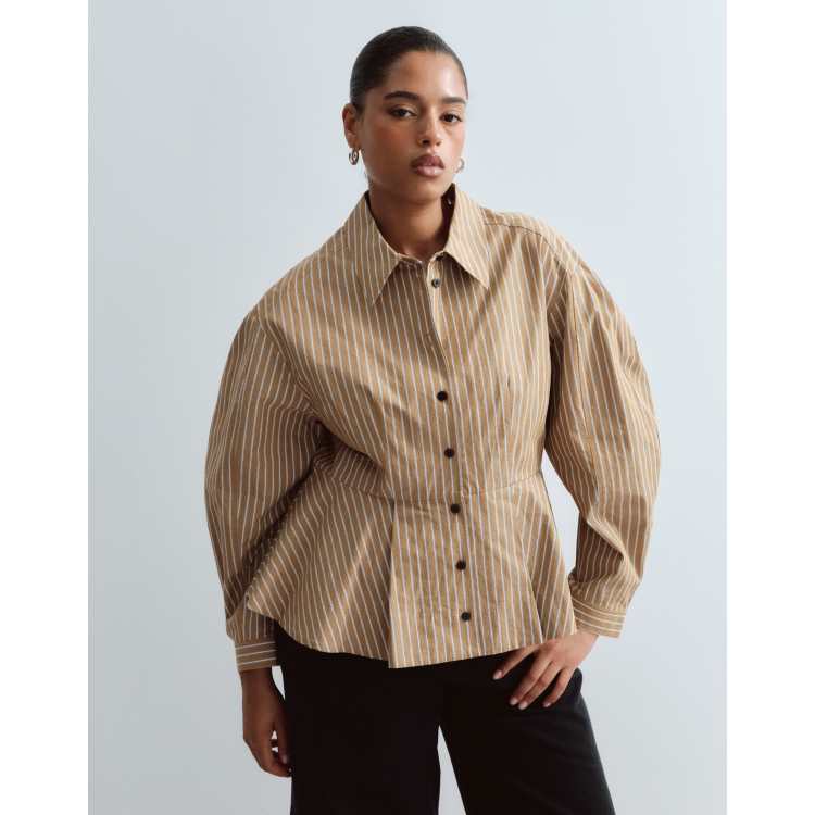 ARRANGE Curve structured collared peplum shirt with contrast