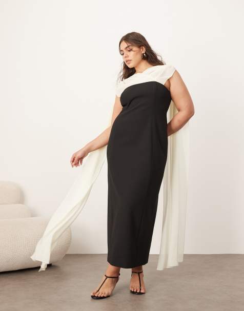 ARRANGE Curve structured maxi dress with chiffon drape in mono - view 1