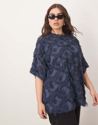 ARRANGE Curve - Strukturiertes Oversize-T-Shirt aus Webstoff in Blau