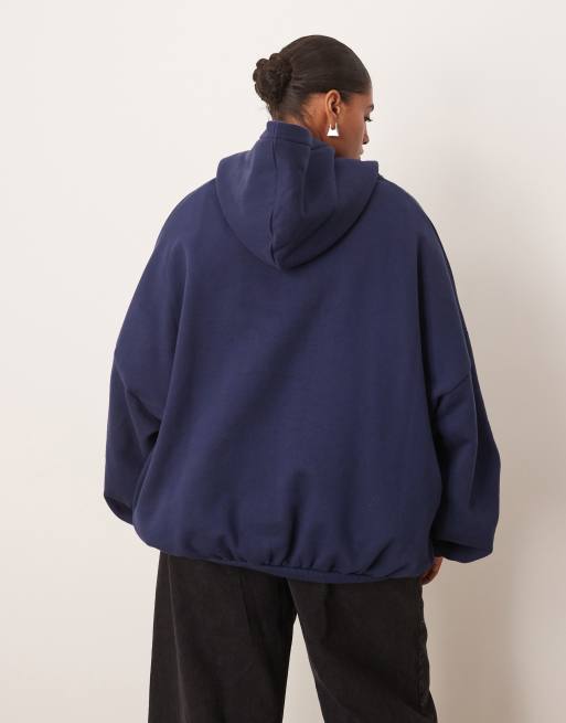 ARRANGE Curve - Sweat à capuche oversize en tissu épais de qualité supérieure - Bleu marine, 4 de 4