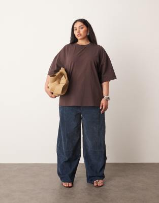 ARRANGE Curve - Sydney - Pantalon ample à taille haute en daim - Bleu marine