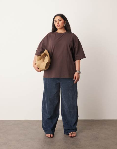 ARRANGE Curve Sydney suede high waisted barrel trouser in navy - view 1