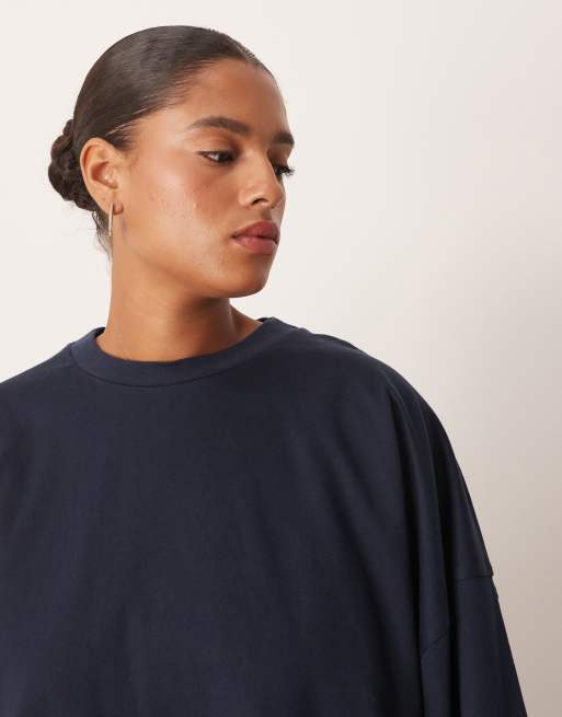 ARRANGE Curve - T-shirt à manches longues oversize en coton - Bleu marine, 4 de 4