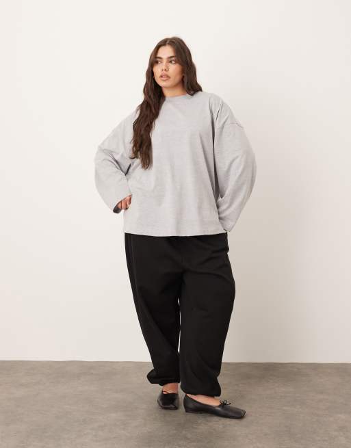 ARRANGE Curve - T-shirt à manches longues oversize en coton - Gris chiné, 2 de 4