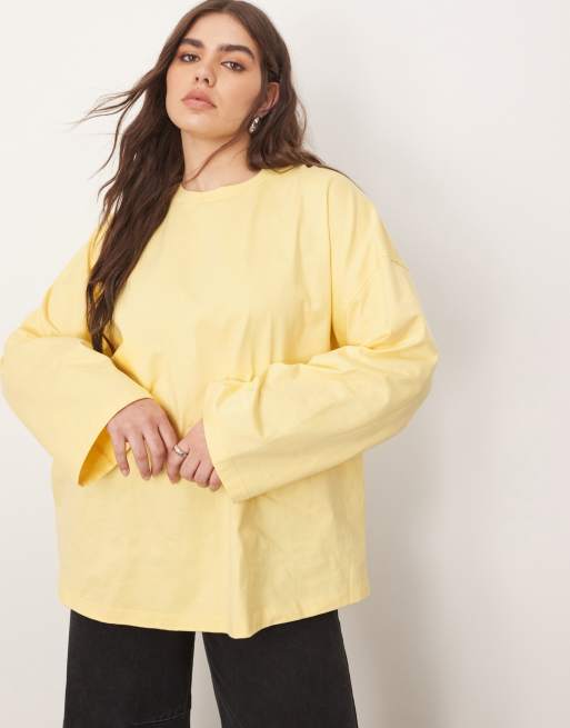 ARRANGE Curve - T-shirt a maniche lunghe oversize in cotone color latticello