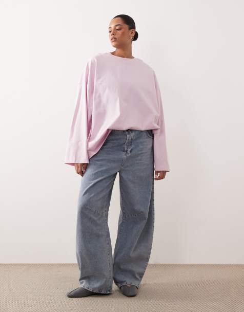 ARRANGE Curve - T-shirt a maniche lunghe oversize in cotone rosa chiaro - view 1