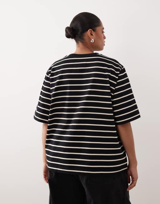 ARRANGE Curve - T-shirt à rayures oversize en tissu épais de qualité supérieure - Noir, 4 de 4