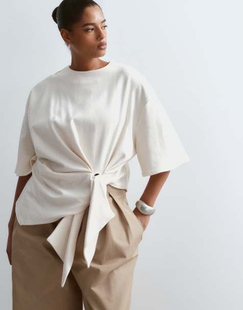 ARRANGE Curve - T-shirt avec liens noués à la taille - Taupe - view 1