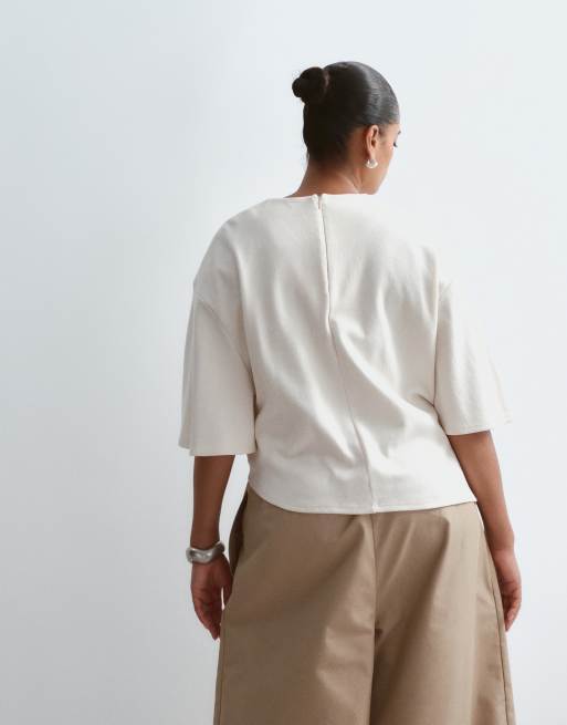 ARRANGE Curve - T-shirt color pietra con laccio in vita, 3 di 4