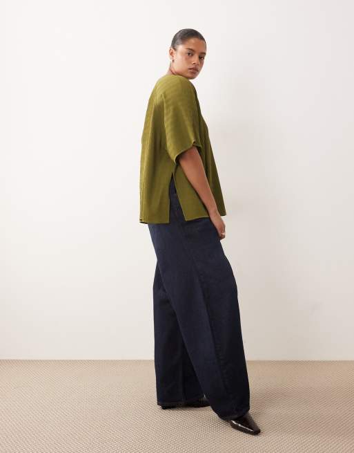 ARRANGE Curve - T-shirt hybride texturé à manches raglan - Olive, 2 de 4