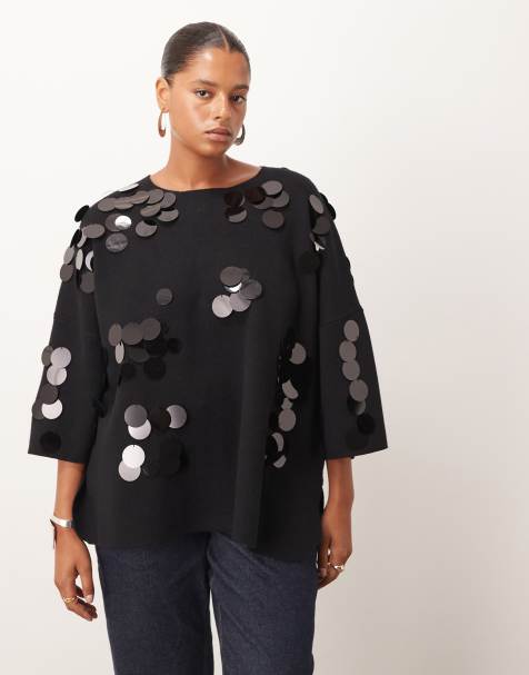 ARRANGE Curve - T-shirt in maglia compatta con paillettes a disco - view 1