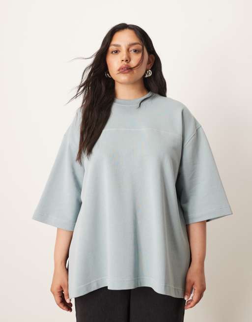 ARRANGE Curve - T-shirt oversize à envers bouclé - Bleu