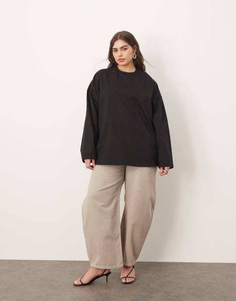 ARRANGE Curve - T-shirt oversize en coton à manches longues - Noir - view 1