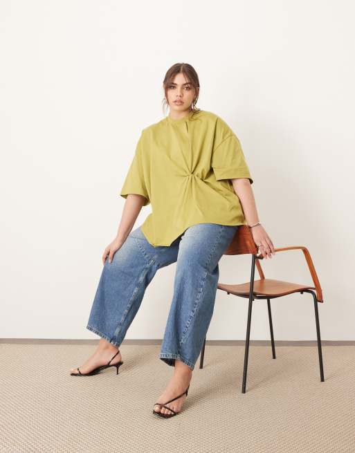 ARRANGE Curve - T-shirt oversize en jersey avec détail noué - Olive, 2 de 4