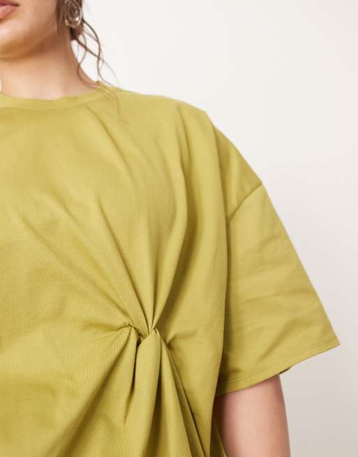 ARRANGE Curve - T-shirt oversize en jersey avec détail noué - Olive, 3 de 4