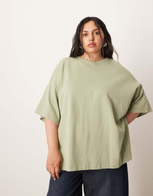 ARRANGE Curve - T-shirt oversize premium in jersey pesante testurizzato color pistacchio in coordinato