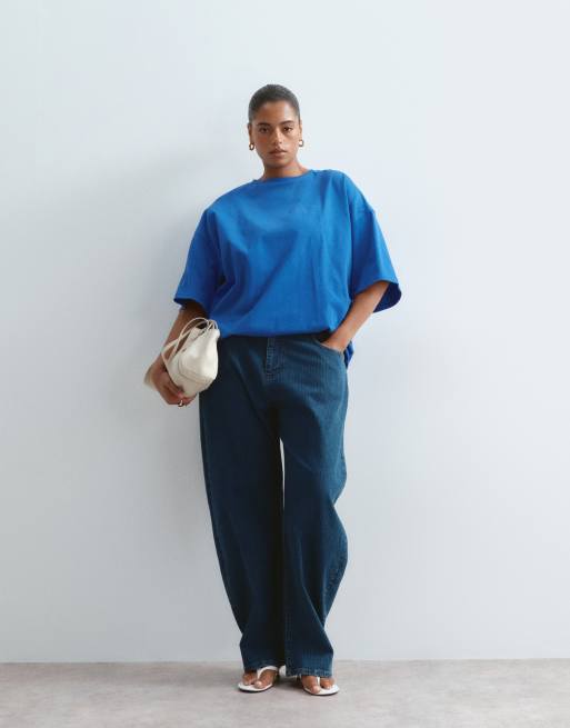 ARRANGE Curve T-shirt oversize premium pesante blu, 2 di 4