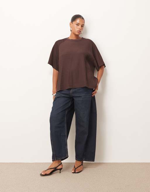 ARRANGE Curve - T-shirt testurizzata ibrida color cioccolato con maniche raglan, 2 di 4