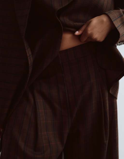 ARRANGE Curve tailored barrel leg pants in chocolate plaid - part of a set, 4 of 5
