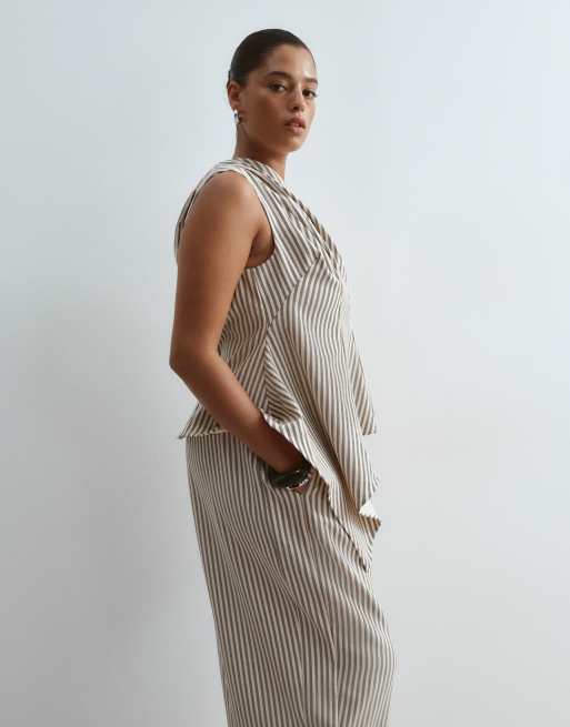 ARRANGE Curve tailored barrel trousers co-ord in buttermilk stripe, 4 of 5
