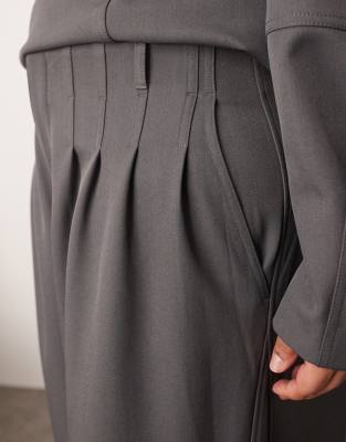Arrange Curve Tailored Pleated Detail Wide Leg Barrel Pants In Gray