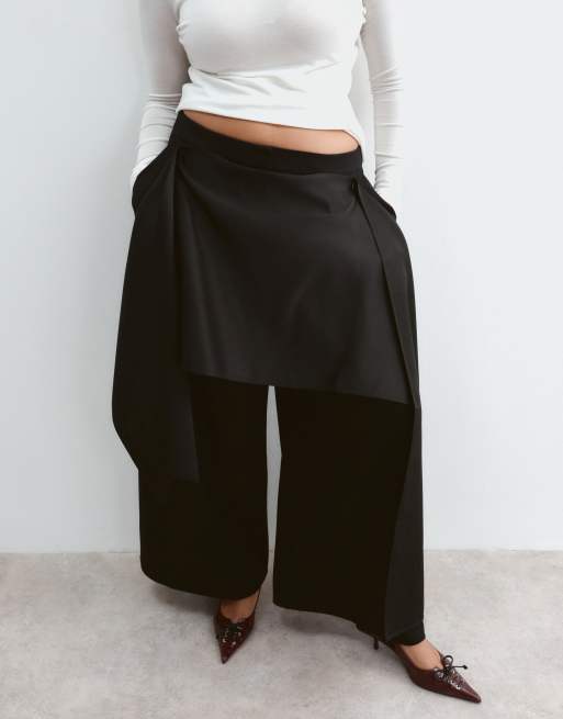 ARRANGE Curve tailored wide leg pants co-ord with detachable drape detail in black, 2 of 5