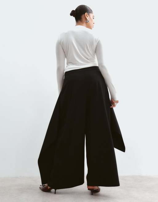 ARRANGE Curve tailored wide leg pants co-ord with detachable drape detail in black, 4 of 5