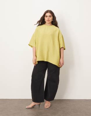 Arrange Curve Textured Boxy Woven T-shirt In Green