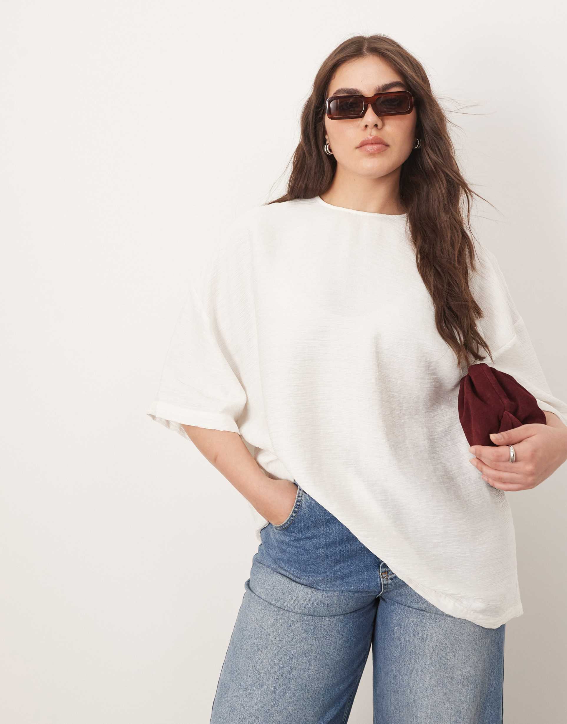 arrange curve textured boxy woven t-shirt white