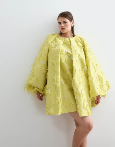 ARRANGE Curve textured long sleeve mini dress in lime - view 1