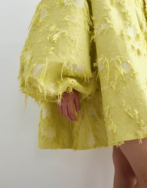 ARRANGE Curve textured long sleeve mini dress in lime, 2 of 5