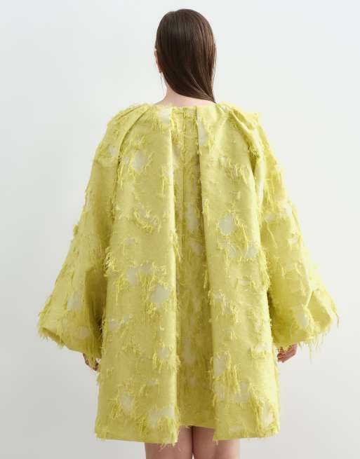ARRANGE Curve textured long sleeve mini dress in lime, 4 of 5