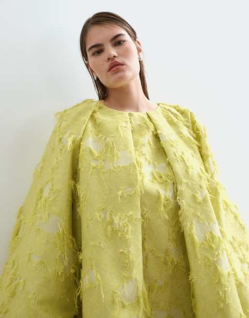 ARRANGE Curve textured long sleeve mini dress in lime, 5 of 5