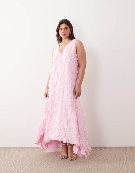 ARRANGE Curve textured square cut maxi dress in pink - view 1