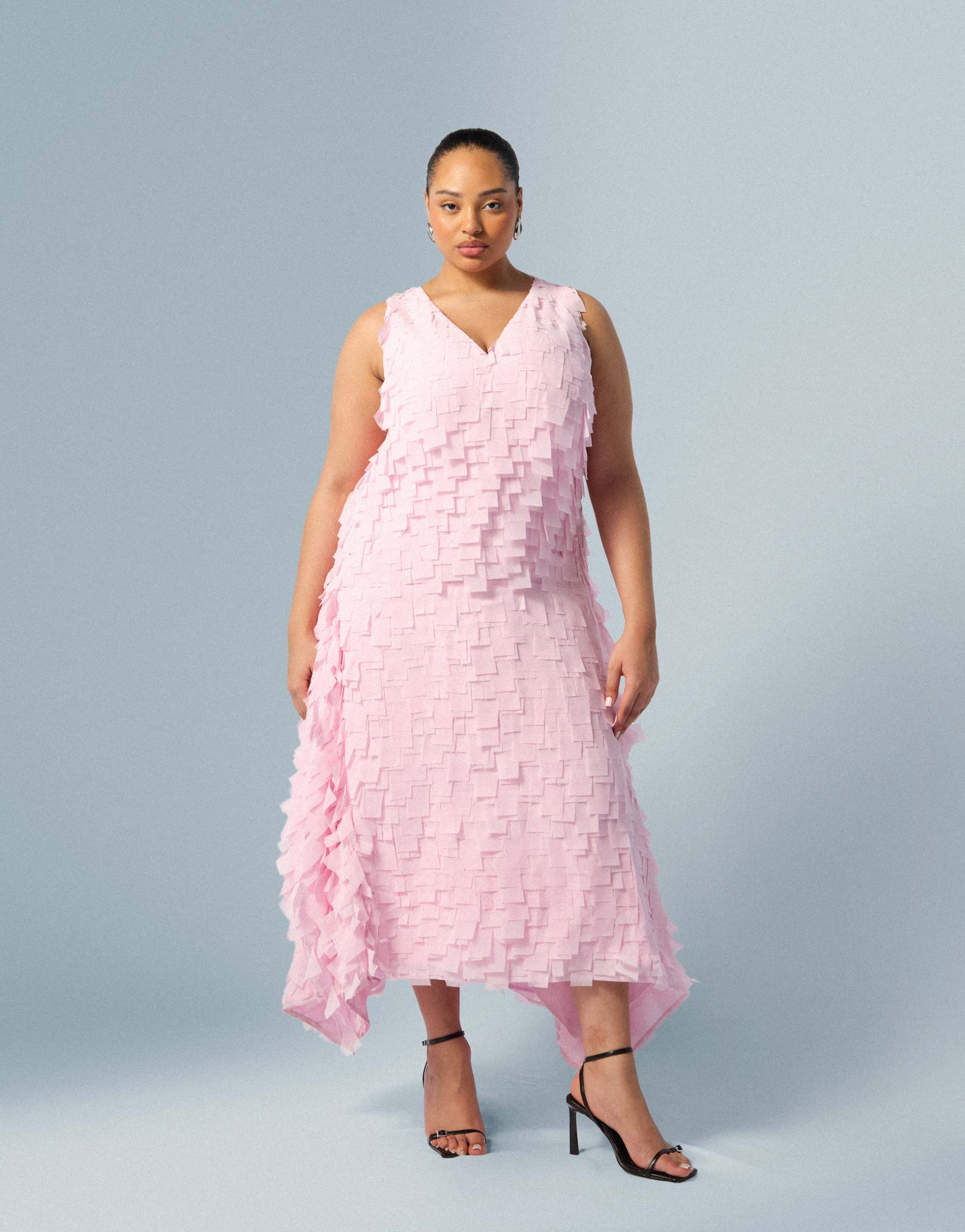 arrange curve textured square cut maxi dress in pink