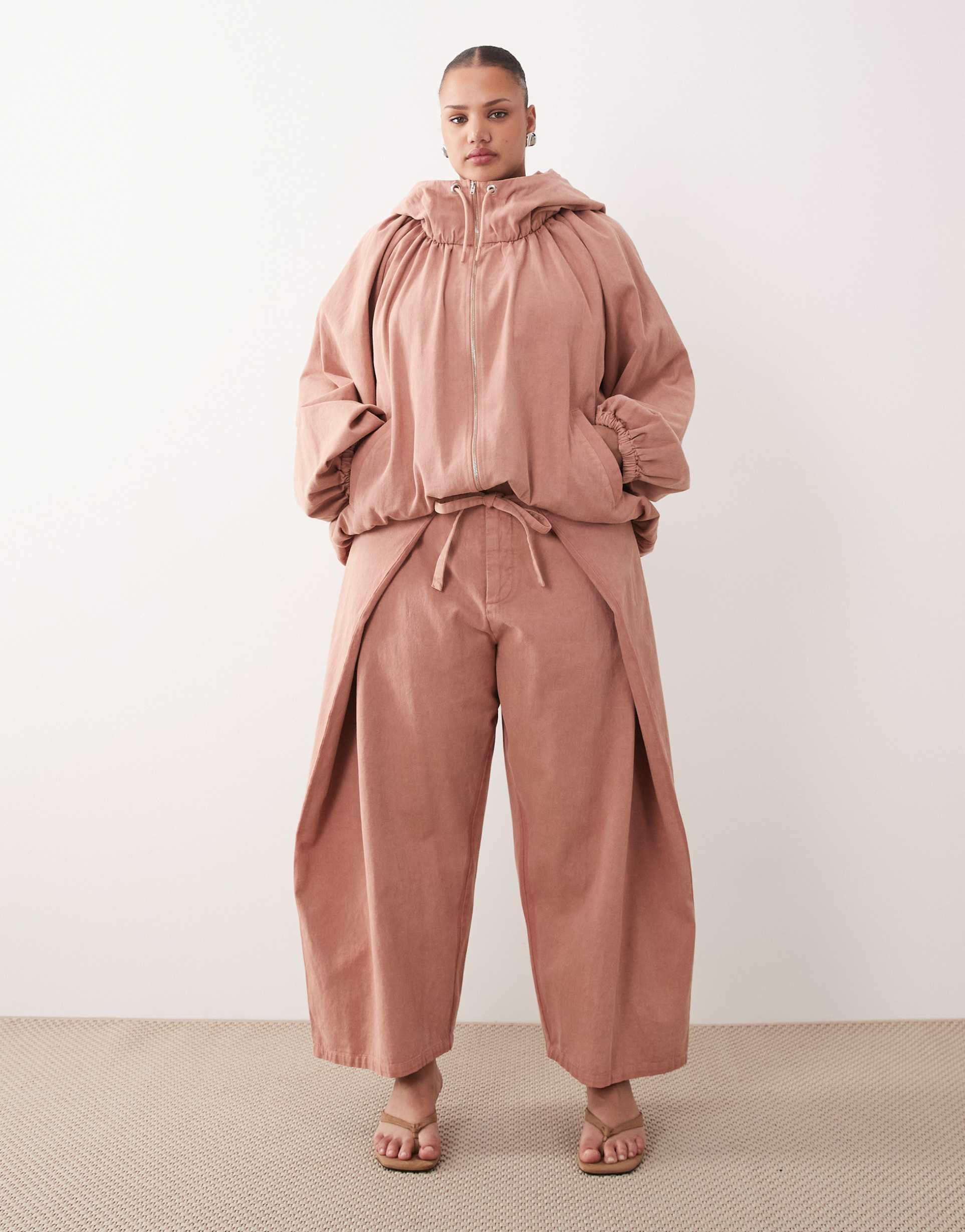 arrange curve tie front carrot jeans in pink acid wash - part of a set