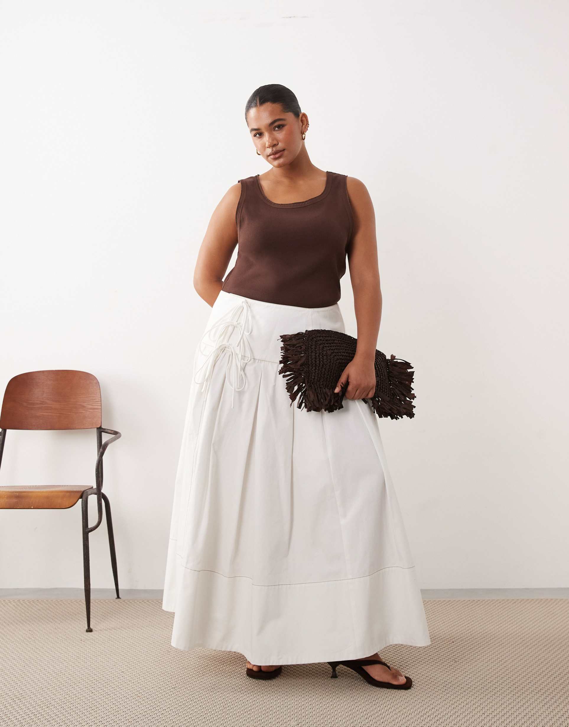 arrange curve tie front wrap maxi skirt in white
