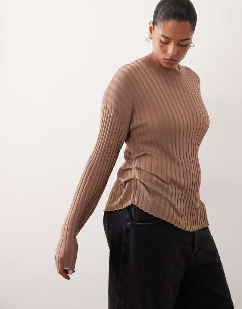 ARRANGE Curve - Top in maglia a costine color moka - view 1