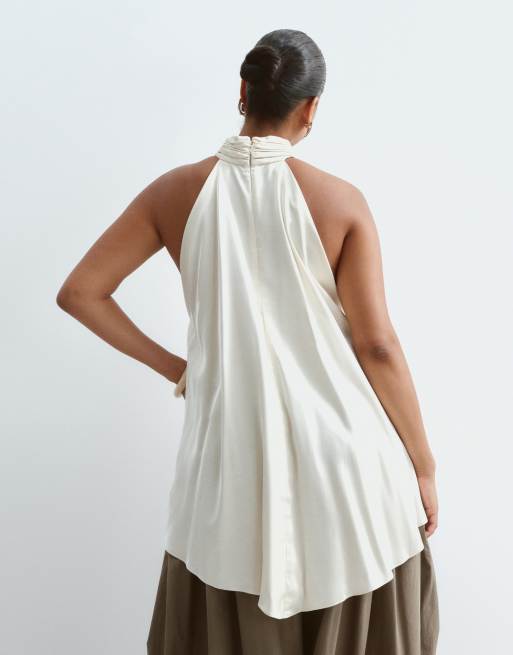 ARRANGE Curve top longline allacciato al collo con fondo a punta in avorio, 4 di 4