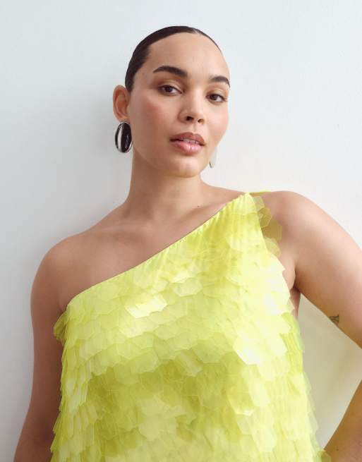 ARRANGE Curve top met één schouder en pailletten in lime, 4 van 4