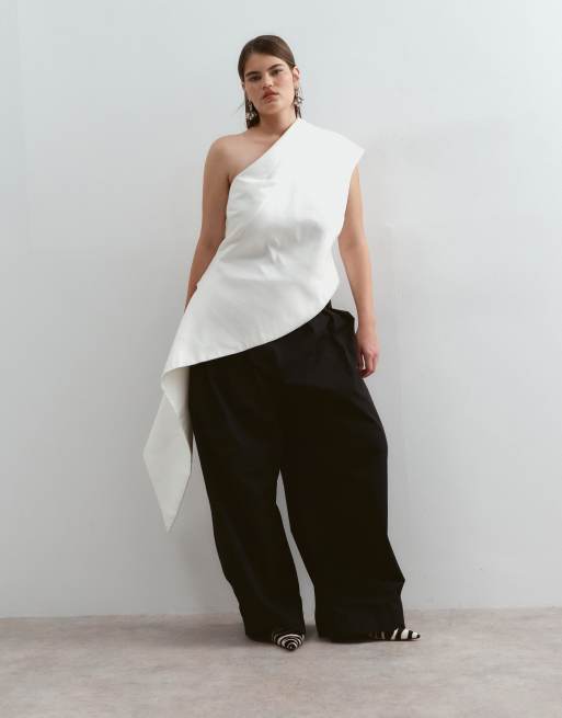 ARRANGE Curve top monospalla drappeggiato avorio, 2 di 5