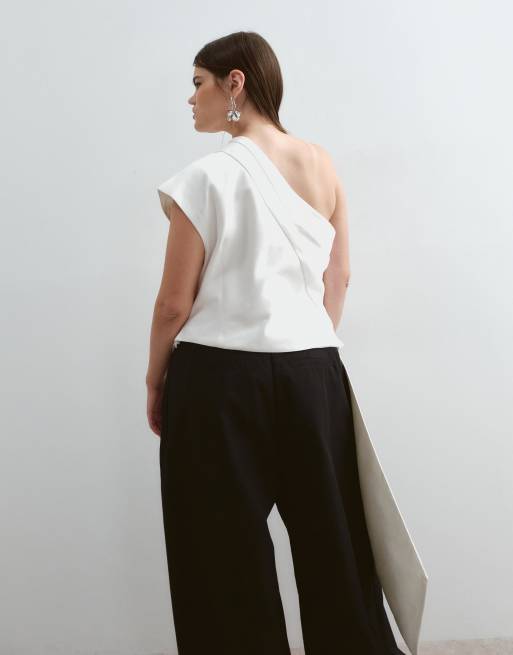 ARRANGE Curve top monospalla drappeggiato avorio, 4 di 5
