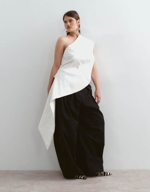 ARRANGE Curve top monospalla drappeggiato avorio, 5 di 5