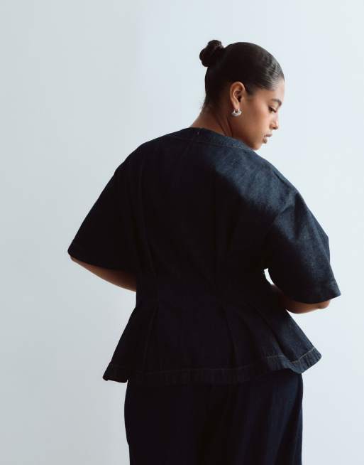 ARRANGE Curve - Top plissé d'ensemble en jean cintré à la taille - Indigo, 4 de 4