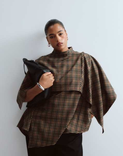 ARRANGE Curve top with removable drape detail in check - view 1